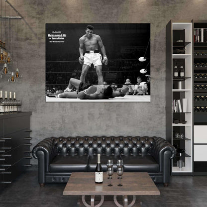 Muhammad Ali vs Sonny Liston 1965 Knockout Boxing KO Retro BW Wall Art Print Poster