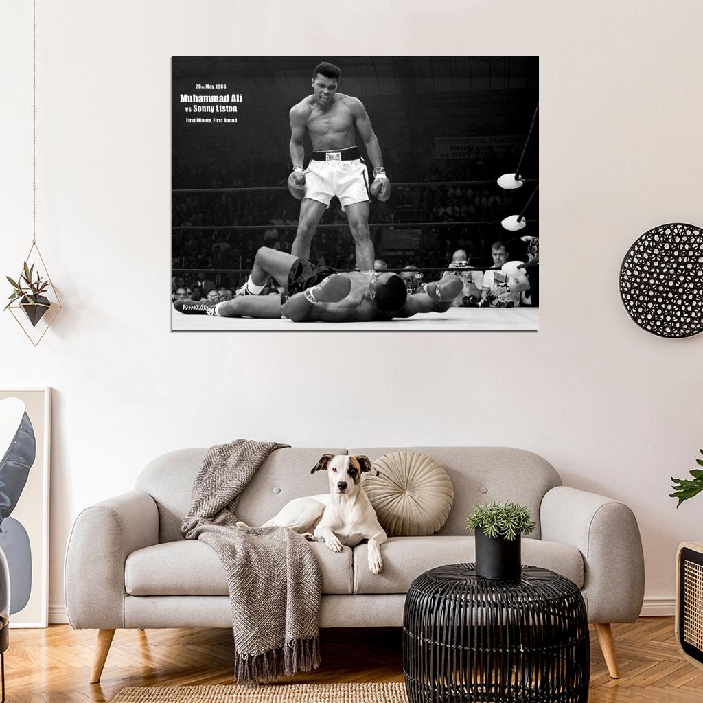 Muhammad Ali vs Sonny Liston 1965 Knockout Boxing KO Retro BW Wall Art Print Poster