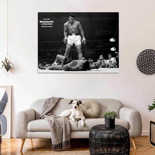 Muhammad Ali vs Sonny Liston 1965 Knockout Boxing KO Retro BW Wall Art Print Poster