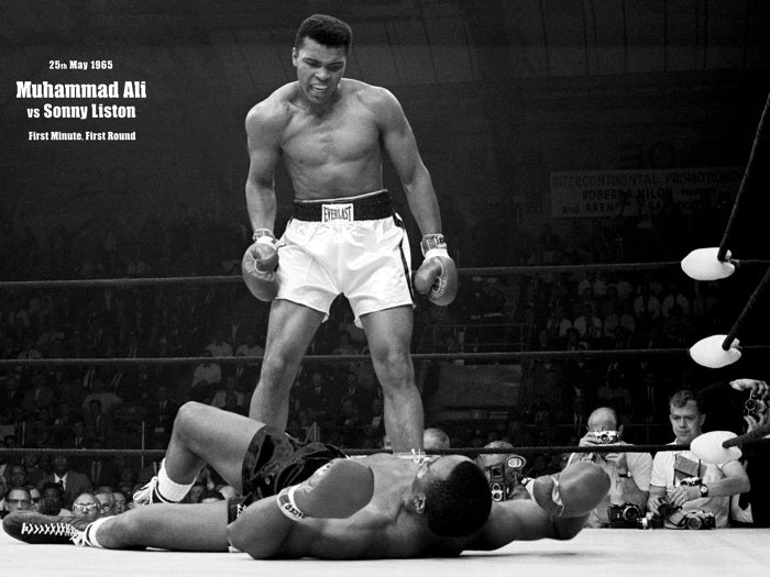 Muhammad Ali vs Sonny Liston 1965 Knockout Boxing KO Retro BW Wall Art Print Poster