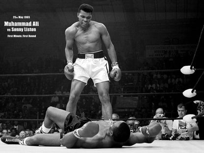 Muhammad Ali vs Sonny Liston 1965 Knockout Boxing KO Retro BW Wall Art Print Poster