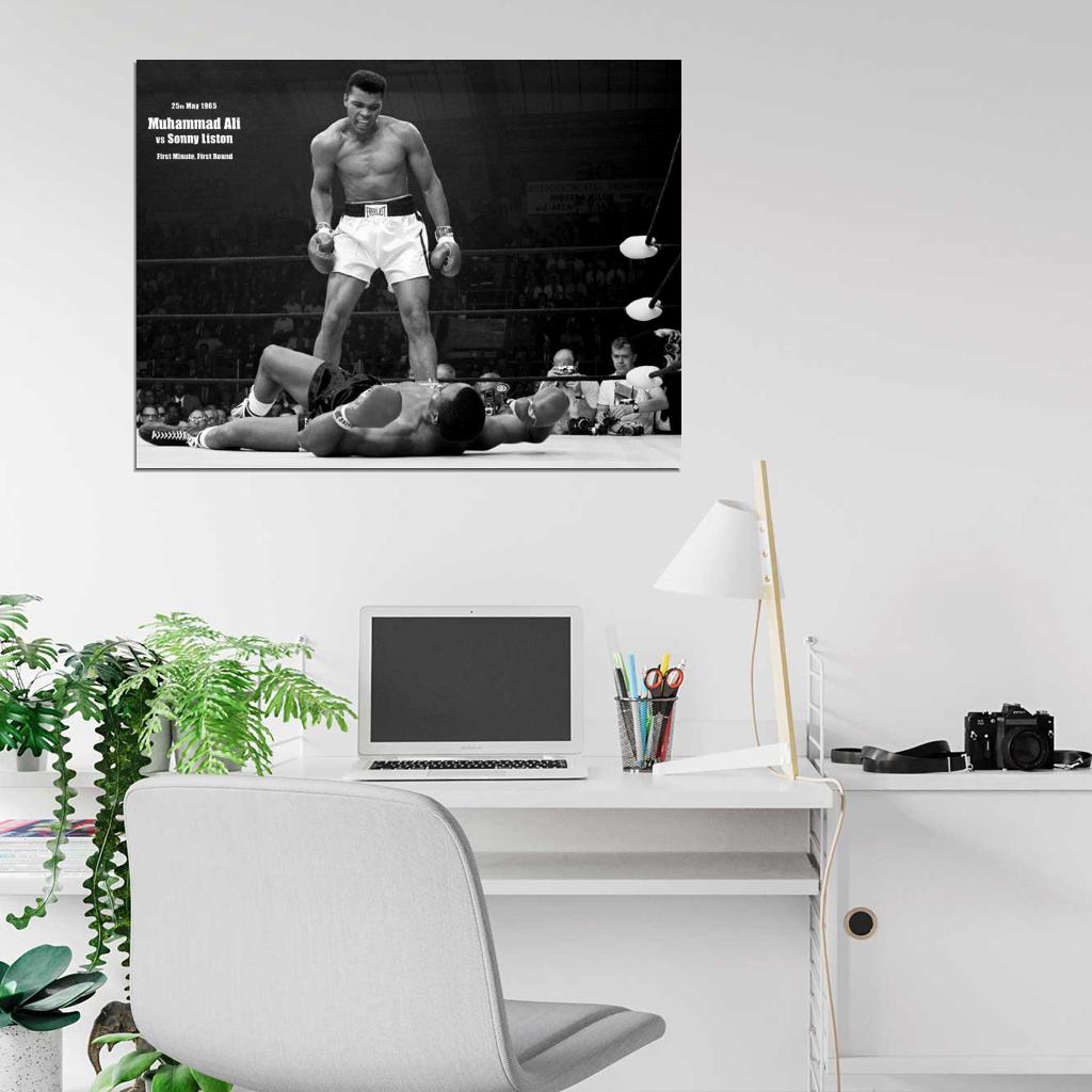 Muhammad Ali vs Sonny Liston 1965 Knockout Boxing KO Retro BW Wall Art Print Poster