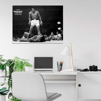 Muhammad Ali vs Sonny Liston 1965 Knockout Boxing KO Retro BW Wall Art Print Poster