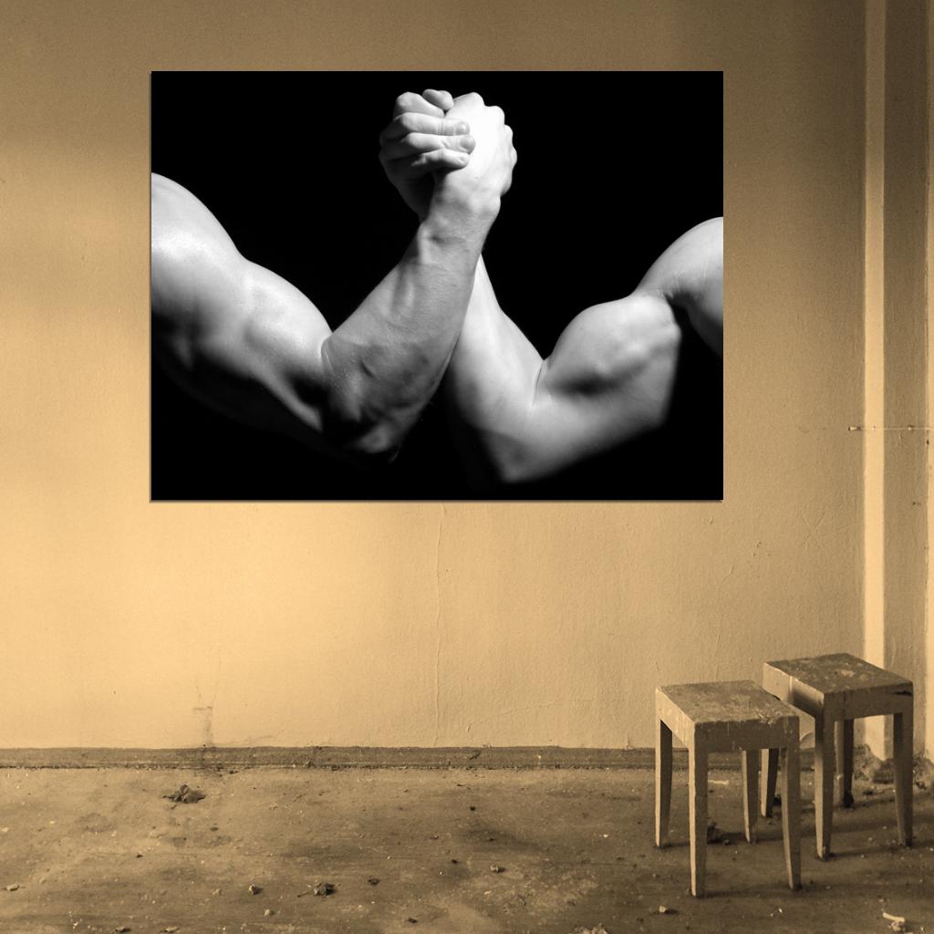 Arm Wrestling Muscles Bodybuilding Workout Sport BW Wall Art Print Poster