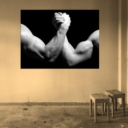 Arm Wrestling Muscles Bodybuilding Workout Sport BW Wall Art Print Poster