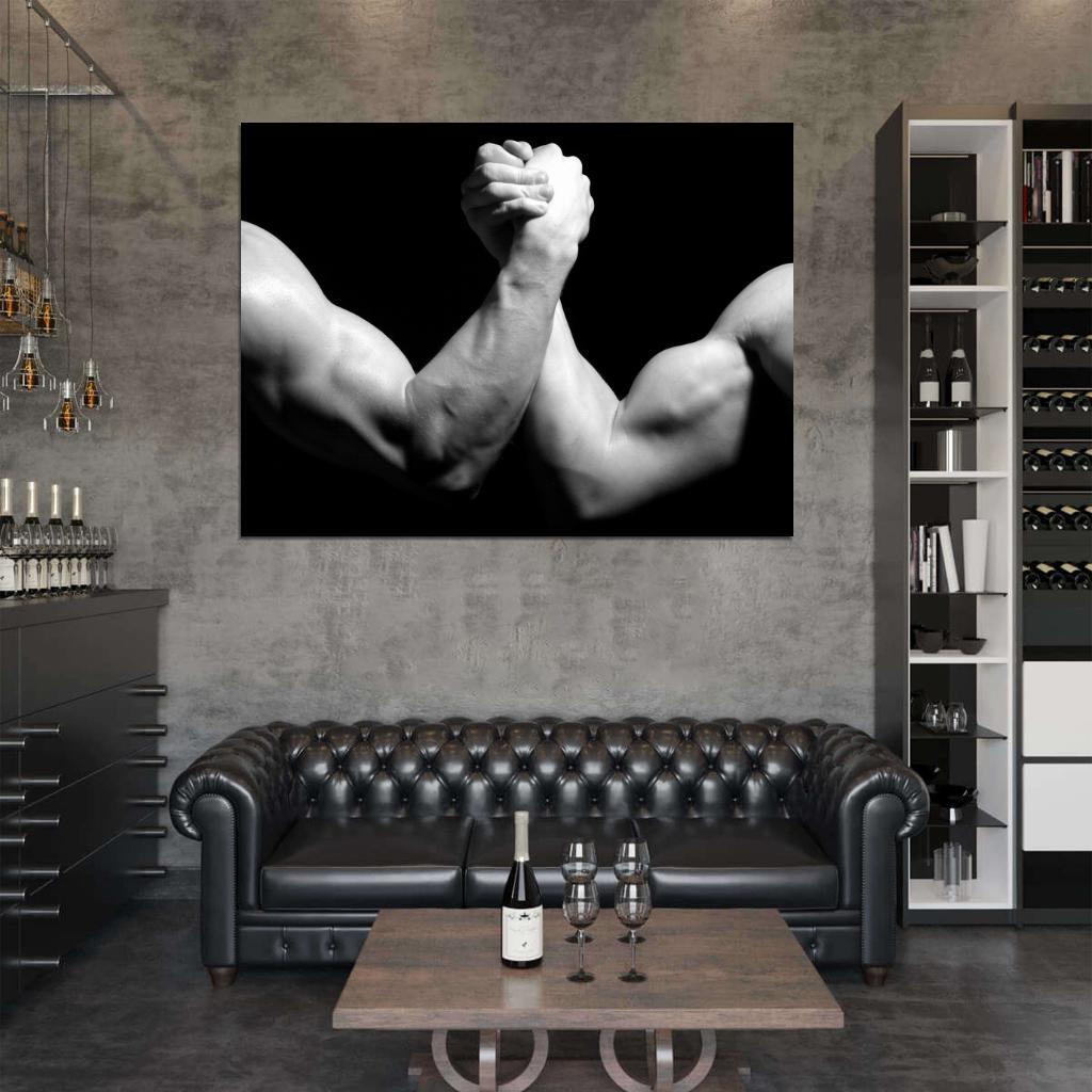 Arm Wrestling Muscles Bodybuilding Workout Sport BW Wall Art Print Poster