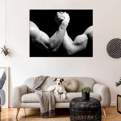 Arm Wrestling Muscles Bodybuilding Workout Sport BW Wall Art Print Poster