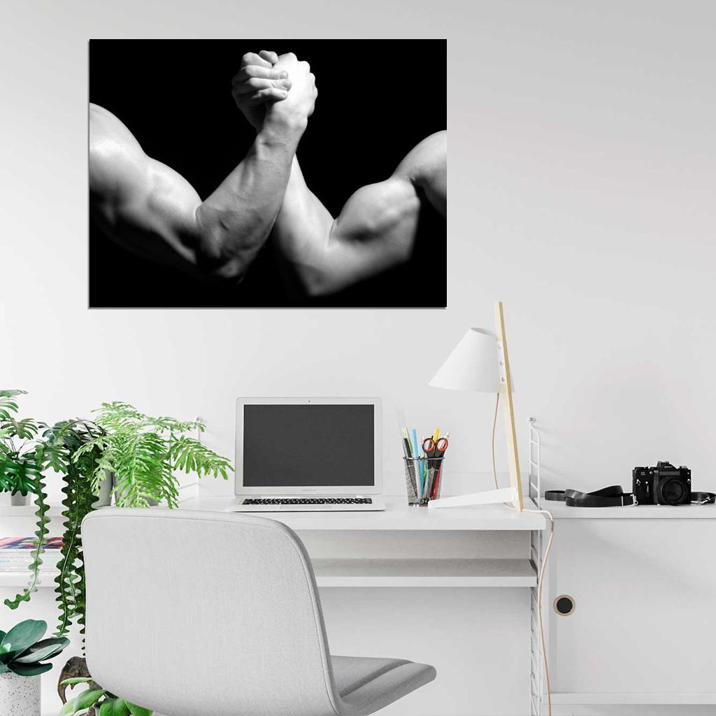 Arm Wrestling Muscles Bodybuilding Workout Sport BW Wall Art Print Poster