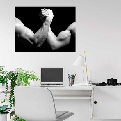 Arm Wrestling Muscles Bodybuilding Workout Sport BW Wall Art Print Poster