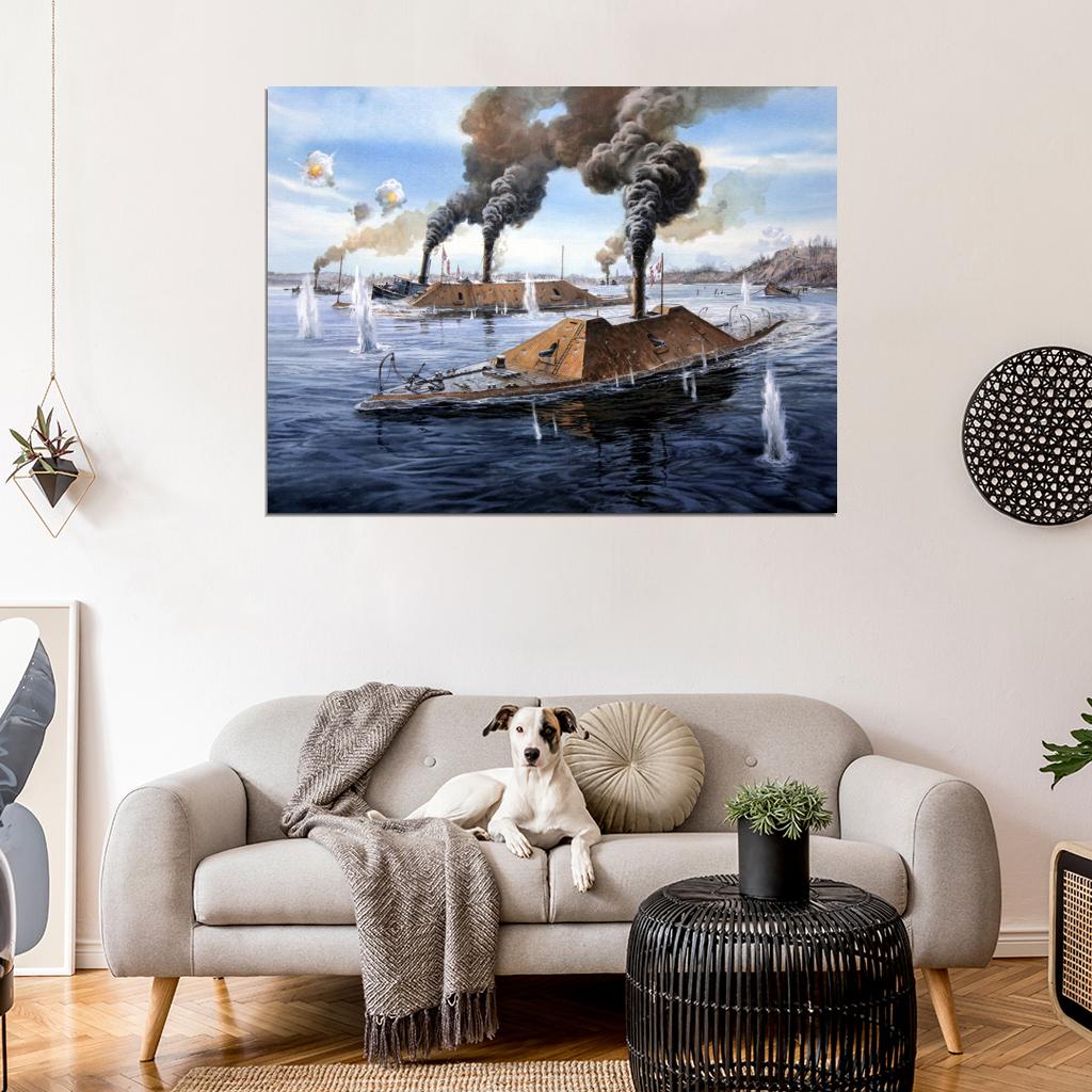 Ironclad Warship CSS Virginia USS Monitor Merrimack American Civil War Painting Art Wall Art Print Poster