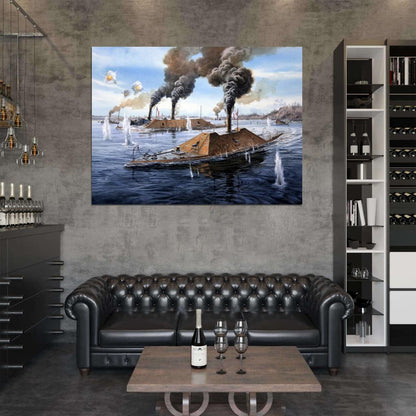 Ironclad Warship CSS Virginia USS Monitor Merrimack American Civil War Painting Art Wall Art Print Poster