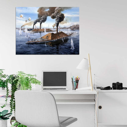 Ironclad Warship CSS Virginia USS Monitor Merrimack American Civil War Painting Art Wall Art Print Poster