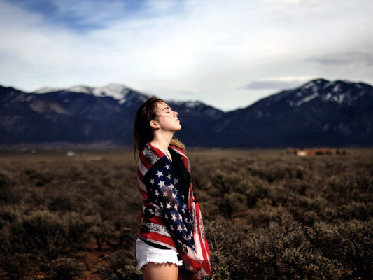 Freedom Beautiful Cute Girl Nature American Flag Wall Art Print Poster