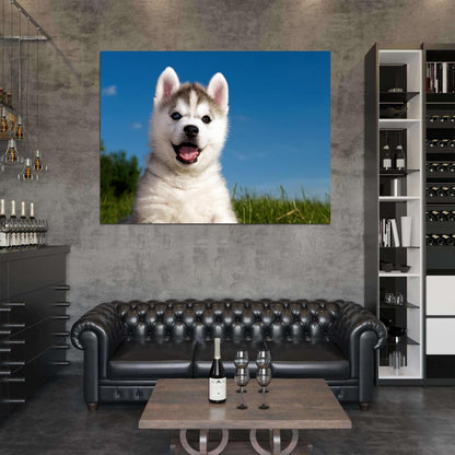 Cute Husky Puppy Happy Dog Animal Beautiful Nature Wall Art Print Poster