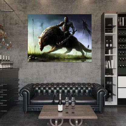Orc Rider Warg Awesome Dark Fantasy Painting Art Wall Art Print Poster