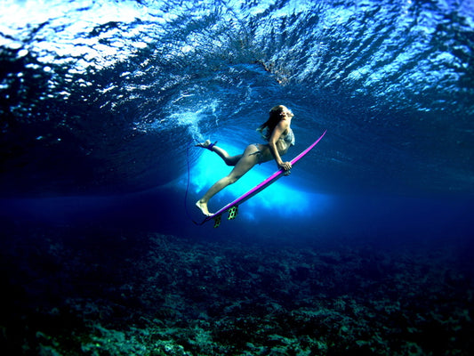 Beautiful Girl Amazing Underwater Surfing Waves Sport Wall Art Print Poster