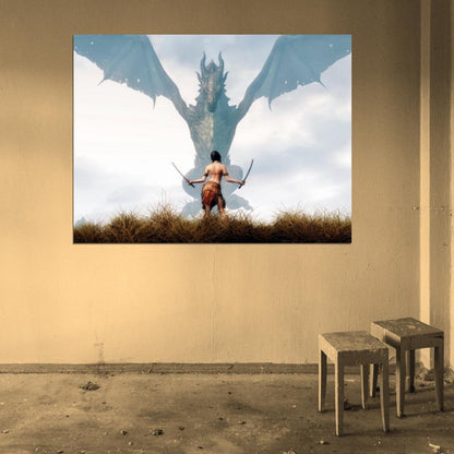 Hot Girl Warrior Swords Dragon Fantasy CG Art Wall Art Print Poster