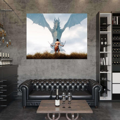 Hot Girl Warrior Swords Dragon Fantasy CG Art Wall Art Print Poster