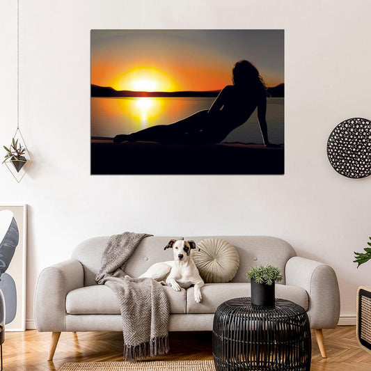 Beautiful Sunset Hot Girl Beach Amazing Art Wall Art Print Poster