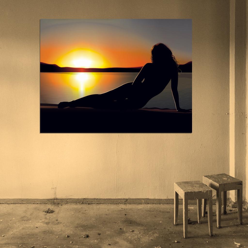 Beautiful Sunset Hot Girl Beach Amazing Art Wall Art Print Poster