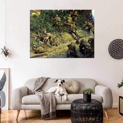 World War II D-Day Normandy WW2 Painting Art Soldiers Wall Art Print Poster