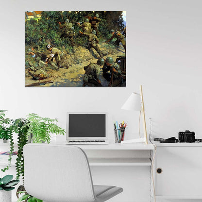 World War II D-Day Normandy WW2 Painting Art Soldiers Wall Art Print Poster