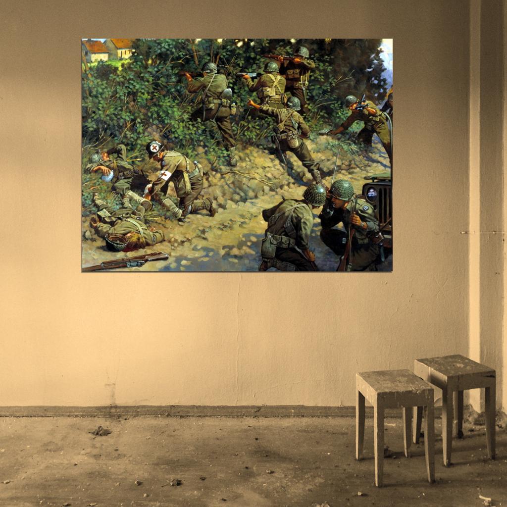 World War II D-Day Normandy WW2 Painting Art Soldiers Wall Art Print Poster