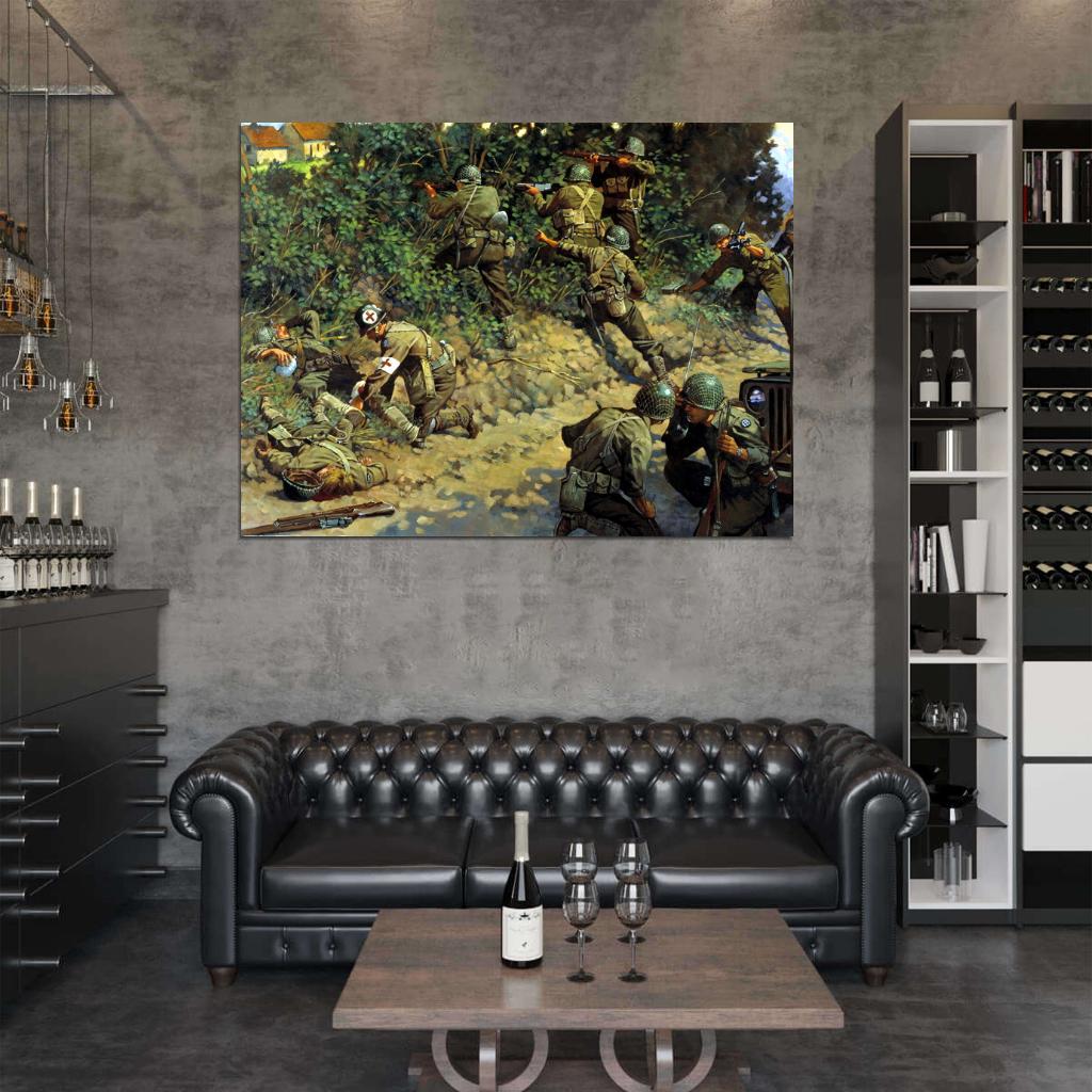 World War II D-Day Normandy WW2 Painting Art Soldiers Wall Art Print Poster