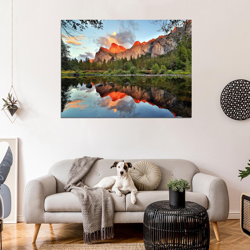 Yosemite National Park California Amazing Lake Mountains Beautiful Natute Landscape Wall Art Print Poster