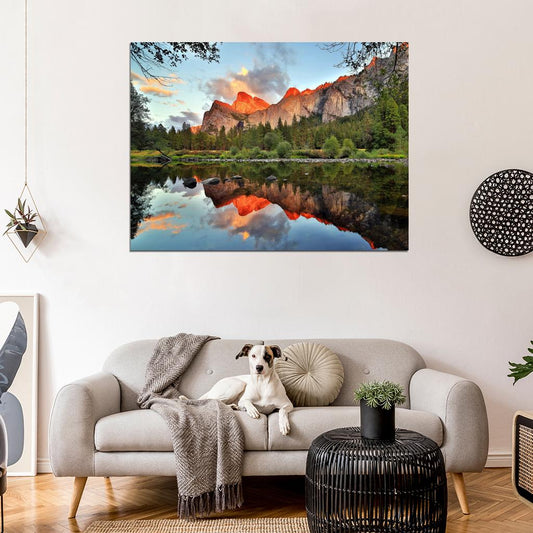 Yosemite National Park California Amazing Lake Mountains Beautiful Natute Landscape Wall Art Print Poster