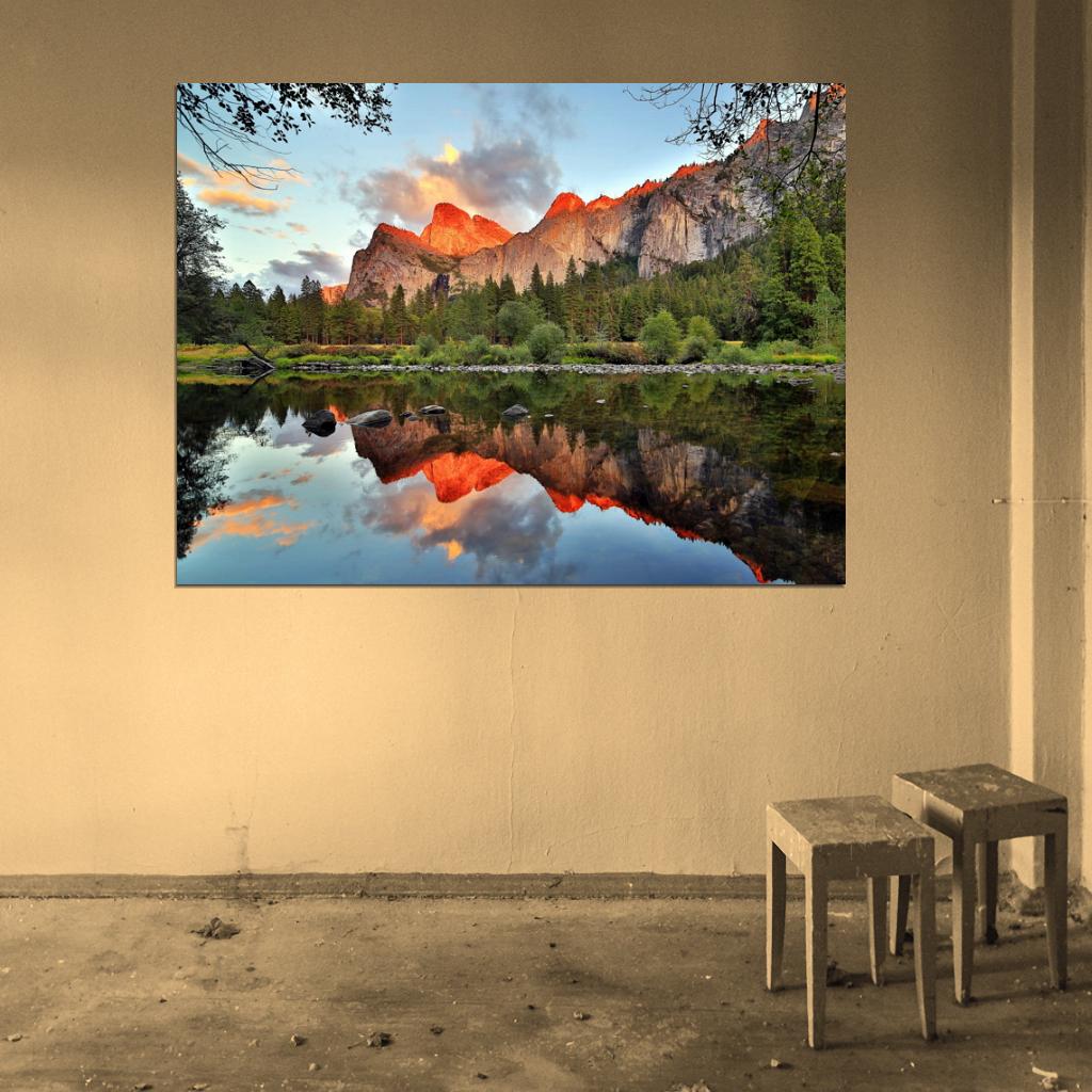 Yosemite National Park California Amazing Lake Mountains Beautiful Natute Landscape Wall Art Print Poster