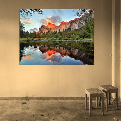 Yosemite National Park California Amazing Lake Mountains Beautiful Natute Landscape Wall Art Print Poster