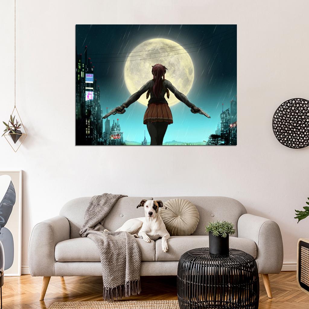 Revy Black Lagoon Guns Night Moon City Anime Manga Art Wall Art Print Poster