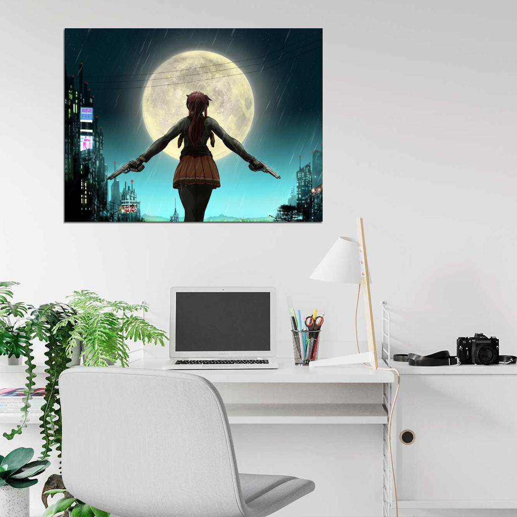 Revy Black Lagoon Guns Night Moon City Anime Manga Art Wall Art Print Poster