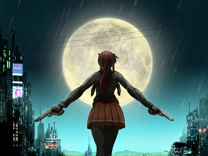 Revy Black Lagoon Guns Night Moon City Anime Manga Art Wall Art Print Poster