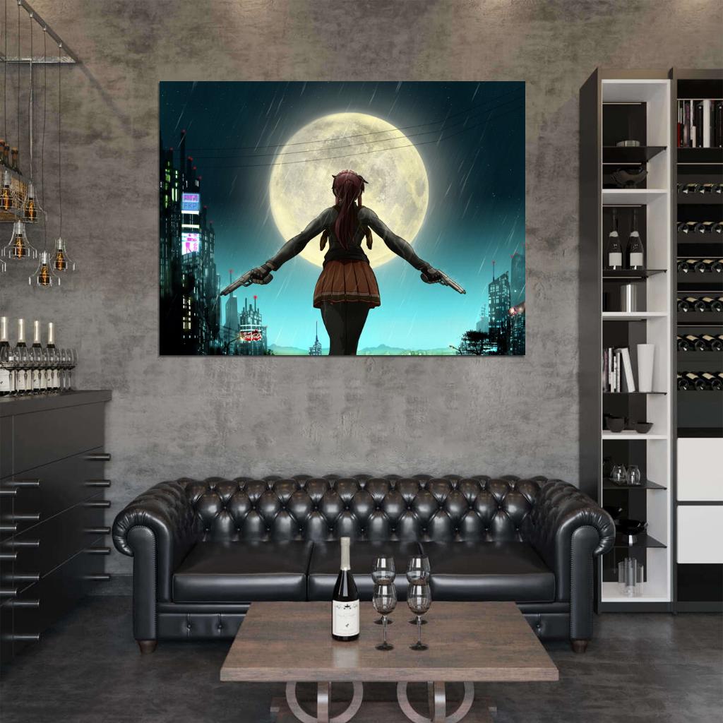 Revy Black Lagoon Guns Night Moon City Anime Manga Art Wall Art Print Poster