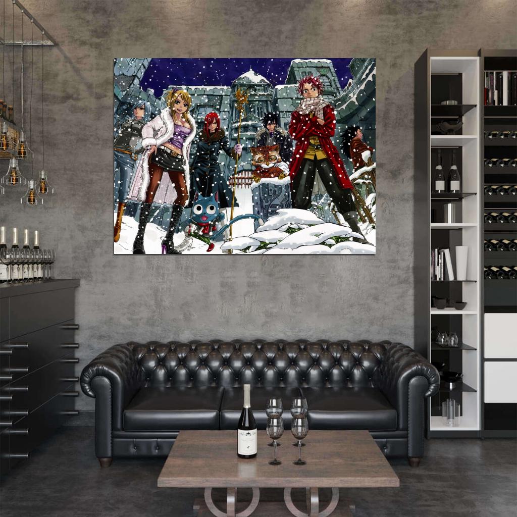 Fairy Tail Cast Characters Lucy Heartfilia Happy Erza Scarlet Natsu Dragneel Gray Fullbuster Juvia Loxar Gajeel Redfox Wall Art Print Poster