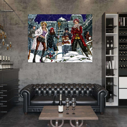 Fairy Tail Cast Characters Lucy Heartfilia Happy Erza Scarlet Natsu Dragneel Gray Fullbuster Juvia Loxar Gajeel Redfox Wall Art Print Poster