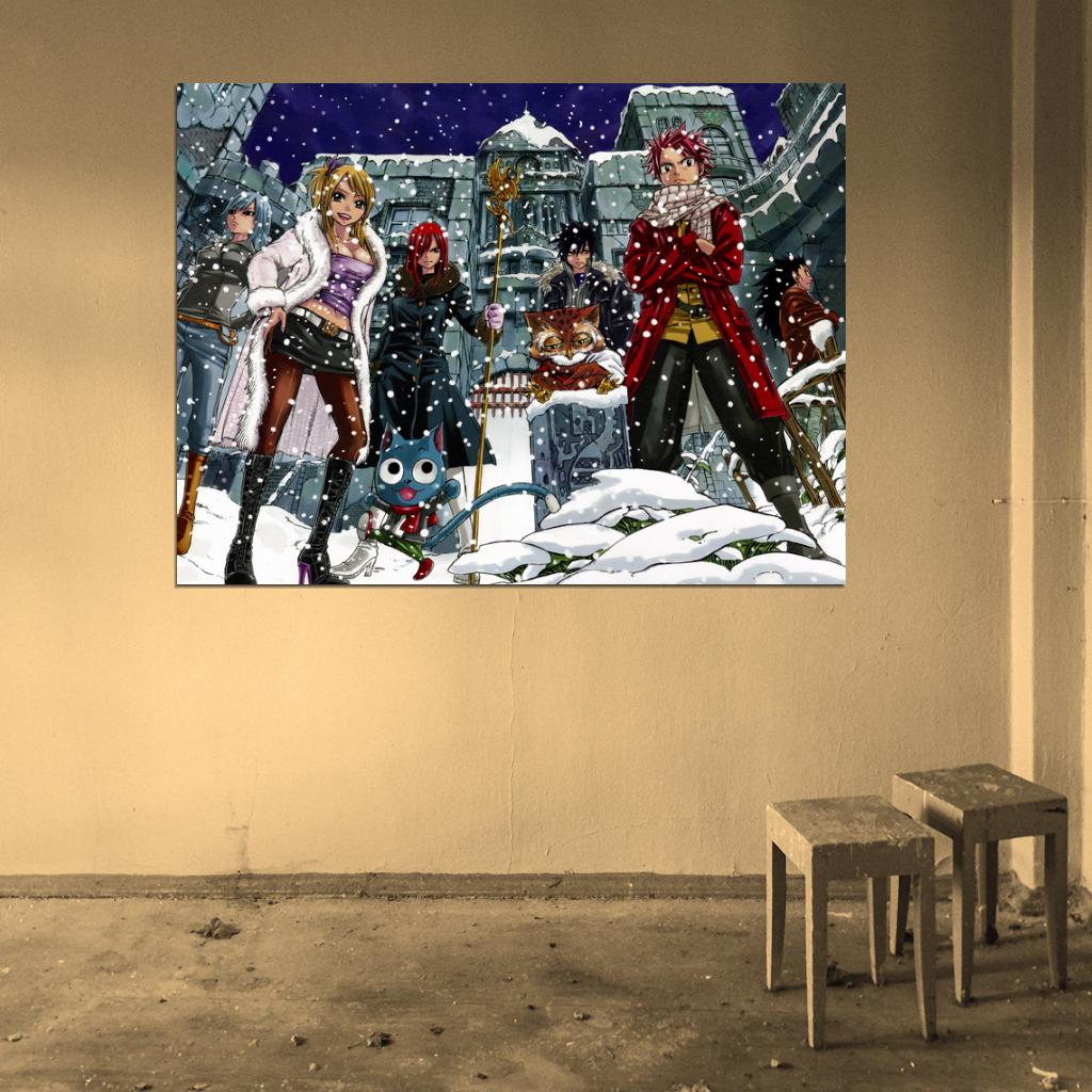Fairy Tail Cast Characters Lucy Heartfilia Happy Erza Scarlet Natsu Dragneel Gray Fullbuster Juvia Loxar Gajeel Redfox Wall Art Print Poster