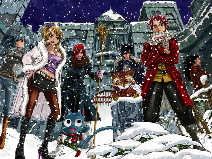 Fairy Tail Cast Characters Lucy Heartfilia Happy Erza Scarlet Natsu Dragneel Gray Fullbuster Juvia Loxar Gajeel Redfox Wall Art Print Poster