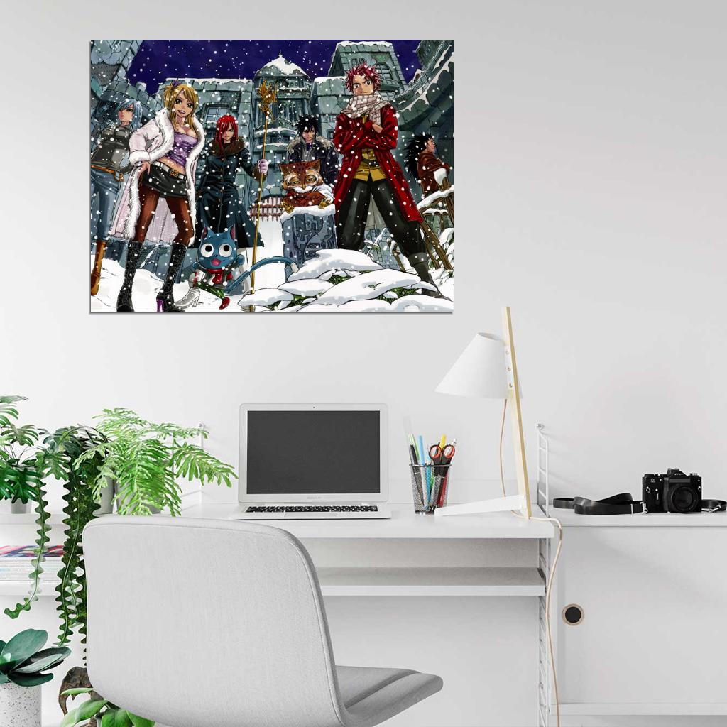 Fairy Tail Cast Characters Lucy Heartfilia Happy Erza Scarlet Natsu Dragneel Gray Fullbuster Juvia Loxar Gajeel Redfox Wall Art Print Poster