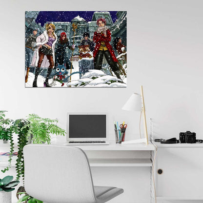 Fairy Tail Cast Characters Lucy Heartfilia Happy Erza Scarlet Natsu Dragneel Gray Fullbuster Juvia Loxar Gajeel Redfox Wall Art Print Poster