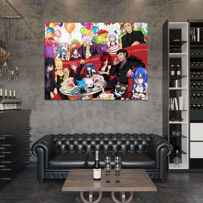 Fairy Tail Cast Characters Lucy Heartfilia Happy Erza Scarlet Natsu Dragneel Gray Fullbuster Juvia Loxar Gajeel Redfox Wall Art Print Poster