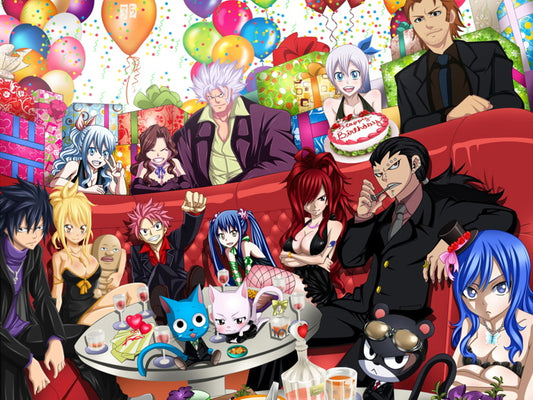 Fairy Tail Cast Characters Lucy Heartfilia Happy Erza Scarlet Natsu Dragneel Gray Fullbuster Juvia Loxar Gajeel Redfox Wall Art Print Poster
