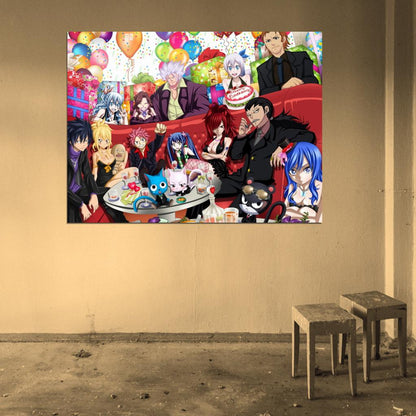 Fairy Tail Cast Characters Lucy Heartfilia Happy Erza Scarlet Natsu Dragneel Gray Fullbuster Juvia Loxar Gajeel Redfox Wall Art Print Poster