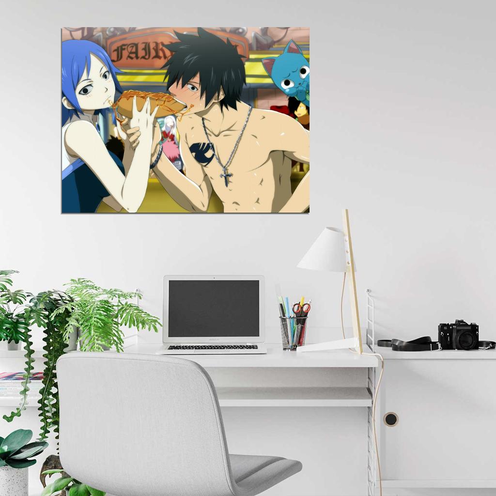 Fairy Tail Gray Fullbuster Juvia Loxar Happy Funny Anime Manga Art Wall Art Print Poster