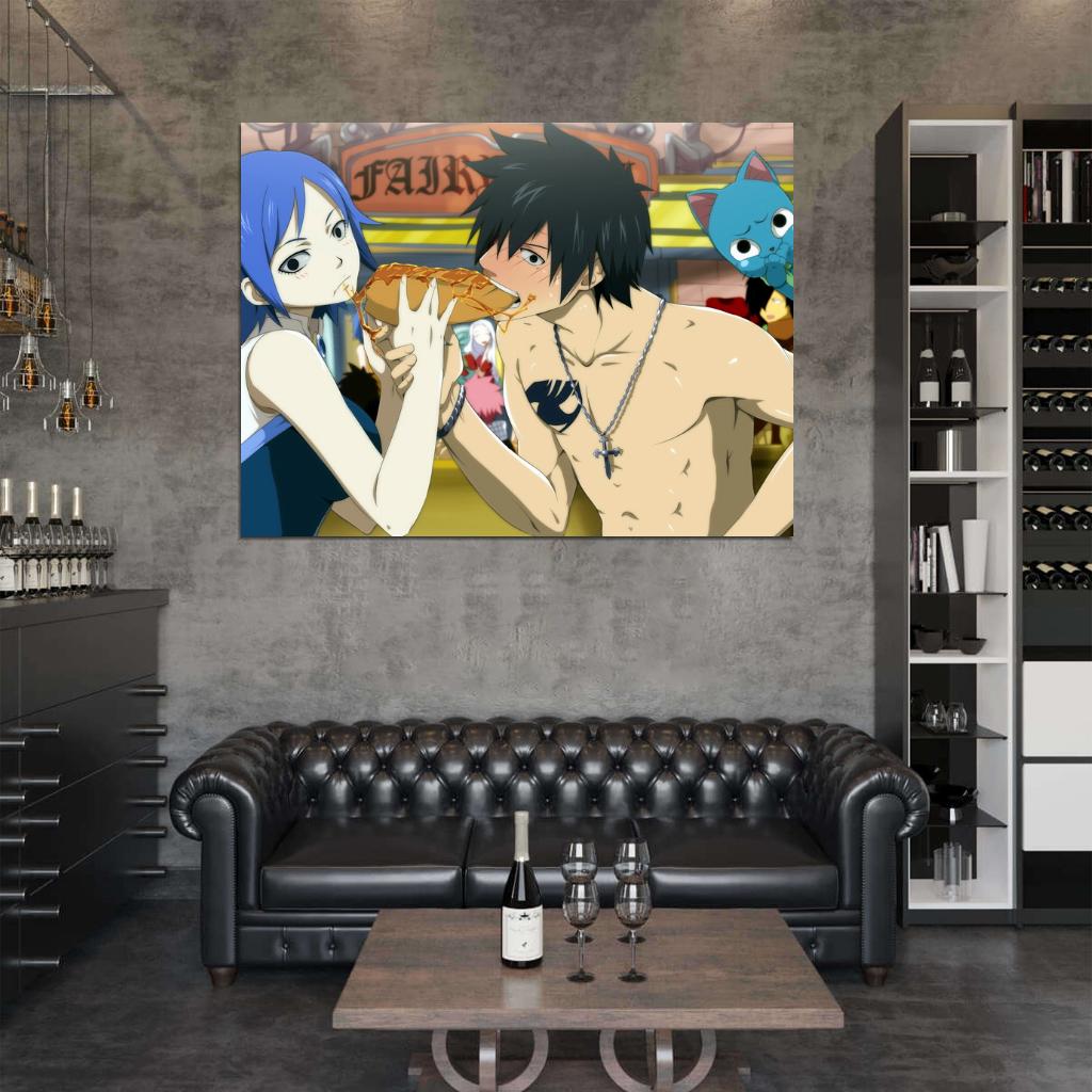 Fairy Tail Gray Fullbuster Juvia Loxar Happy Funny Anime Manga Art Wall Art Print Poster