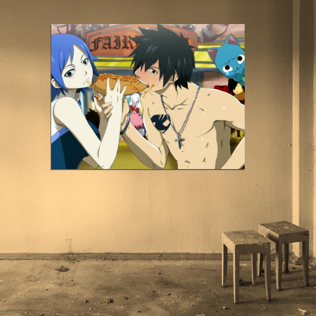 Fairy Tail Gray Fullbuster Juvia Loxar Happy Funny Anime Manga Art Wall Art Print Poster
