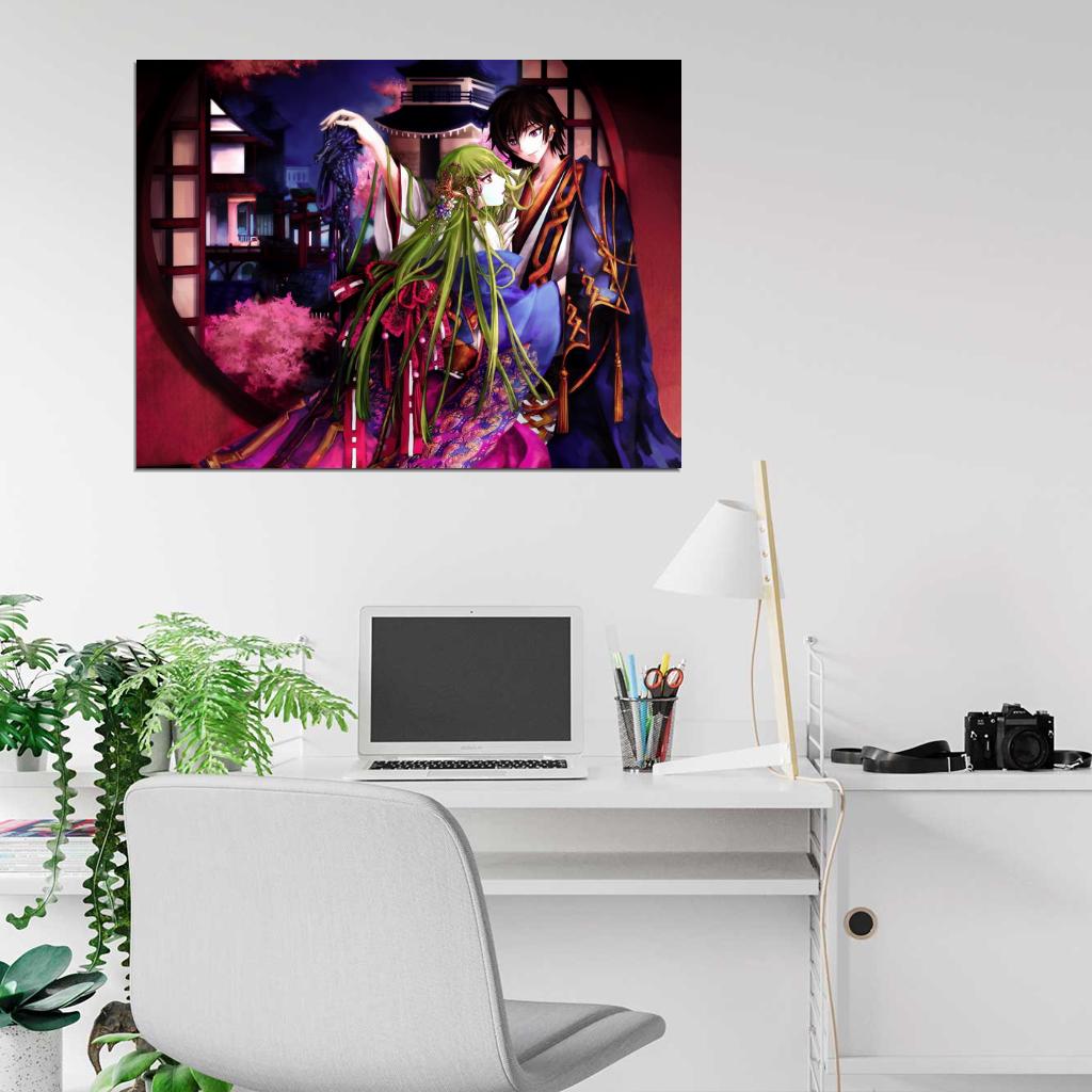 Code Geass Lelouch C C Beautiful Hair Anime Manga Art Wall Art Print Poster