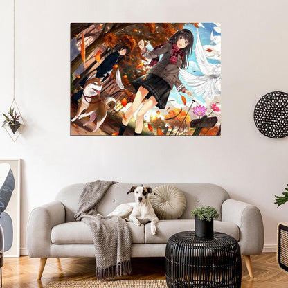 Cute Girl Beautiful Painting Doves Dog Amazing Anime Manga Art Wall Art Print Poster